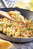 Spaetzle noodles with vegetables and cheese