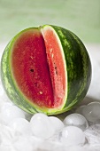 A watermelon on ice