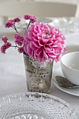 Rosa Dahlienblüte als Tischdeko