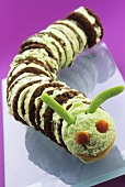Caterpillar made with ice cream and biscuits
