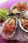 Oysters with rhubarb and ginger relish