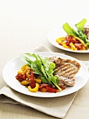 Barbecued chicken breast with peperonata and rocket