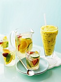 Punch with fruit and cucumber, passion fruit frappé