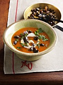 Pumpkin and potato soup with herbs