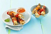 Chicken and cherry tomato kebabs with tomato sauce