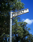 A sign with the word 'Shiraz'