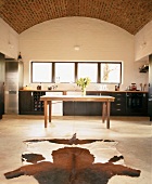 Kitchen with cowhide rug