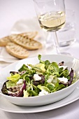 Mixed leaf salad with onions and goat's cheese