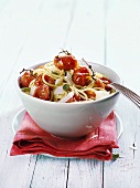 Spaghetti with backed cherry tomatoes and Parmesan
