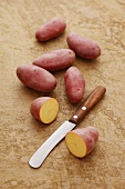 Roseval potatoes, whole and halved with a knife