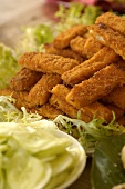 Fish fingers on a bed of salad (dish for a pirate-themed party)