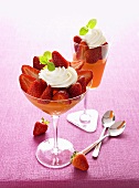 Passion fruit jelly with strawberries and cream