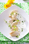 Roasted chicken breast with a yogurt and herb sauce