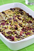 Clafoutis with raspberries and pistachios