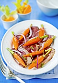 Fried duck breast with glazed carrots