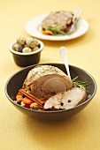 Roast veal with vegetables and rosemary