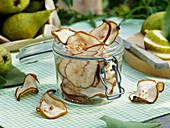 Dried pear slices in a jar