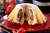 Iced marble cake, slices removed