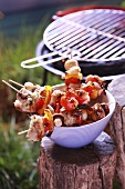Barbecued fish and vegetable kebabs