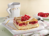 Piece of cheesecake with redcurrants