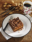 Piece of chocolate walnut crumble cake