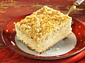 Piece of crumble cake with vanilla cream filling