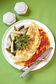 Omelett mit Paprikawürfeln und Essiggemüse