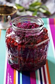 Red cabbage with redcurrants in preserving jar