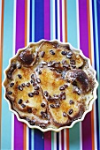 Baked pudding with raisins (overhead view)