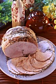 Roast ham, partly carved