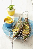 Barbecued trout with lemon slices
