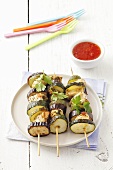 Barbecued chicken and courgette kebabs