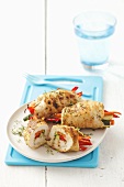 Turkey rolls stuffed with red peppers, courgettes and carrots