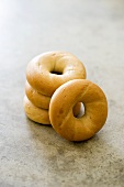 Several bagels, stacked