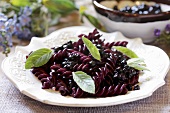 Fusilli with blueberries and mint