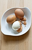 Boiled eggs in dish