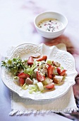 Strawberry salad with pepper sauce