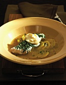 Poached fish fillet with potatoes and garlic mayonnaise