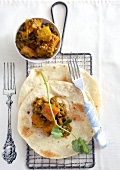 Lentil and pumpkin curry on roti