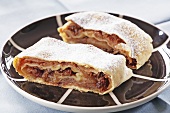 Pieces of apple strudel on plate