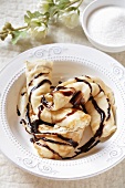 Pancakes with quark and chocolate sauce