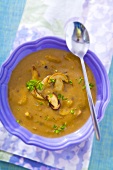 Mushroom soup with parsley from above