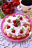 Raspberry pie with cream