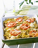 Cauliflower, tofu and pasta bake (with green ribbon pasta)