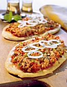 Turkish pizza with topping of soya granules