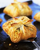 Puff pastry filled with kipper, egg and capers