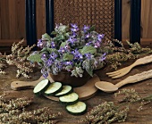 Borage flowers, sorrel and slices of cucumber