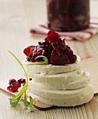 Beetroot chutney on sheep's cheese