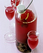 Home-made redcurrant and herb liqueur