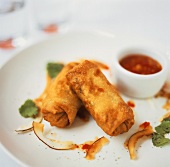 Two spring rolls with dip